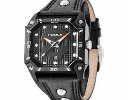 Police Mens Wildcard Black Leather Strap Watch