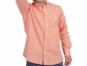 Orange checked pure cotton Oxford shirt