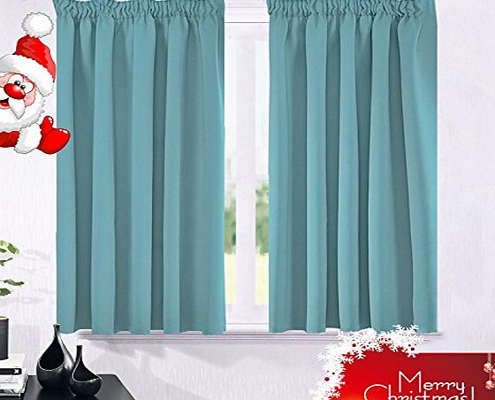 Ponydance Premium 2 Panels Room Darkening Thermal Insulated Pencil Pleat Blackout Curtains for Home Decoration, Turquoise, 46``x54``