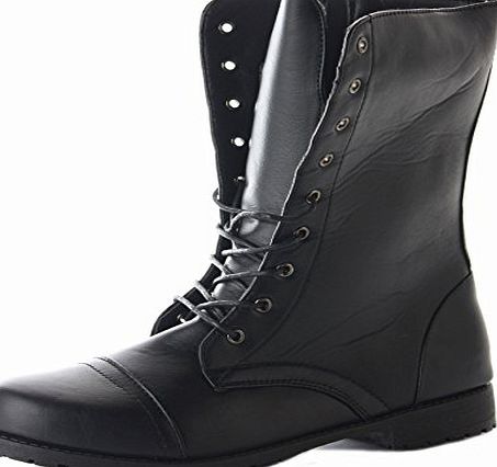 Pop Ladies Womens Black Army Lace Up Combat Flat Military Ankle Boots Size 3-8