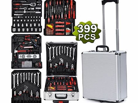 Popamazing 399pcs Tool Set Case Mechanics Kit Box Organizer Castors Toolbox Trolley