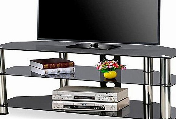 Popamazing Black Glass TV Stand for Plasma LCD Flat Screen TVs Up to 60 Inch, 3 Tier Storage Shelves