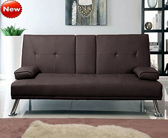 Popamazing Cheap Cinema Style 3 Seater Faux Leather Sofa Bed with Folding Down Cup Holder Futon Sofa Bed Living Room Furniture (Black)