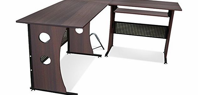 Popamazing Computer Corner Desk Home Office Study Furniture Corner PC Table MDF Walnut