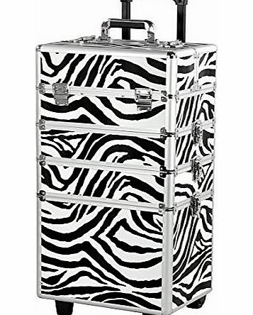 Popamazing Large 4 in 1 Hairdressing Makeup Vanity Case Beauty Cosmetics Box Trolley (Zebra)
