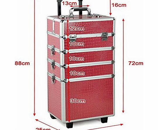 Popamazing Professional Large 4 in 1 Hairdressing Makeup Vanity Case Beauty Cosmetics Trolley (Pink Crocodile)