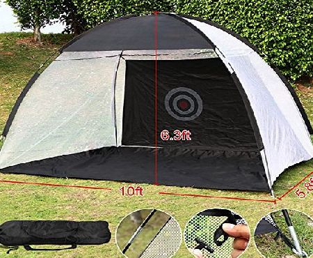 Popamazing Top Quality 10ft (L) x 5.8ft (D) x 6.3ft (H) Collapsible Golf Practice Cage Golf Net with a Polyester Construction Bag