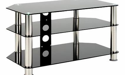 Portability GT3BK Glass Flat Panel TV Stand with Black Glass and Chrome Legs