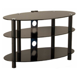 Portability GT9K Glass Flat Panel TV Stand Oval with Black Glass and Black Legs