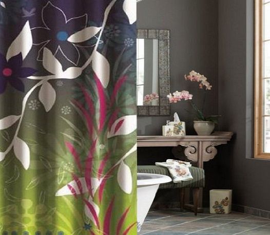 Posh Porschey Luxury 180 X 200 Orchid Pink White Green Polyester Weighted Hem Shower Curtain (Green Leaves JF2075)