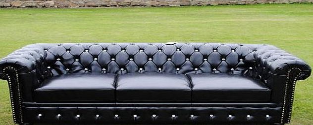 Potteries Antique Centre Brand New Black Bycast Leather Chesterfield Diamante 3 Seater Settee sofa.
