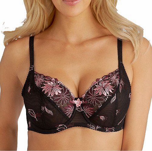Pour Moi St Tropez Underwired Full Cup Bra No Padding (32C, Black/Pink)