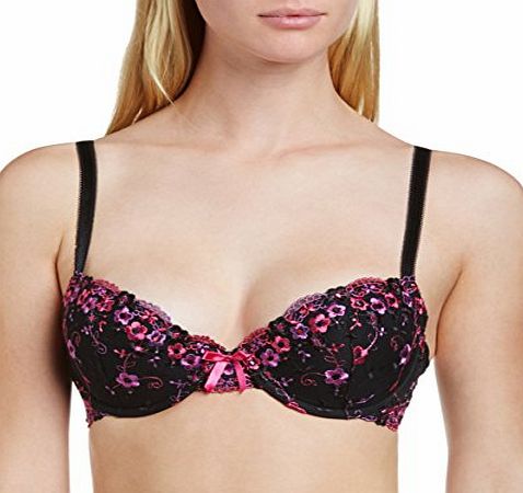 Pour Moi? Womens Ditsy Padded Plunge Everyday Bra, Black/Purple, 34C