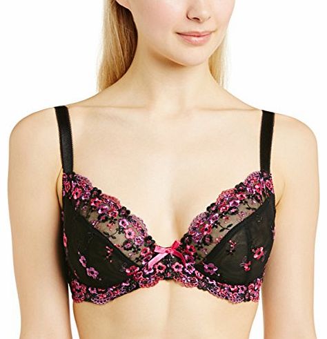 Womens Ditsy Plunge Underwired Full Cup Everyday Bra, Black/Purple, 36F
