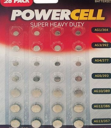 Powercell  mega valve 28 pack button cell batteries ideal for use in watches,games,radios,calculators,remote c