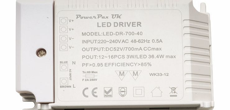 PowerPax UK 700mA Constant Current LED Driver 36.4W