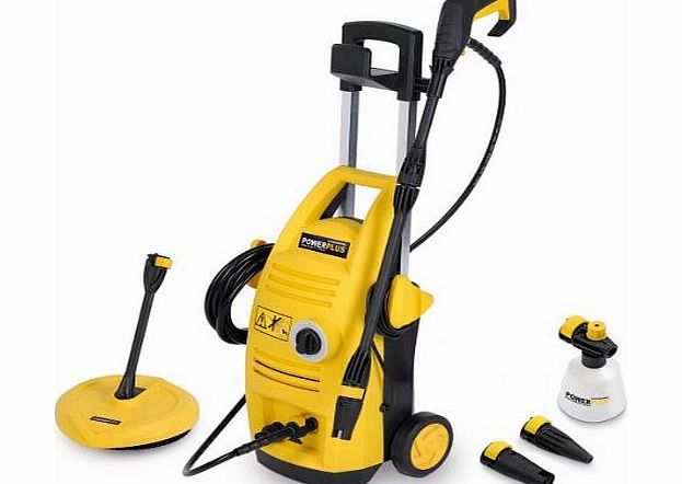 The New 1900 Watt 135bar POWERPLUS 9025 Power Washer from WOLF - includes Quick Release Accessories: Vario, Turbo, Right Angled Lances plus Patio Cleaner - Complete with 3 YEAR WARRANT