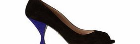 Prada Black and cobalt suede peep-toe heels