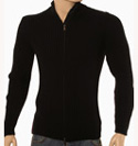Black Full Zip Ribbed Wool Sweater