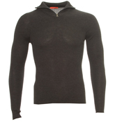 Dark Grey 1/4 Zip Ribbed Sweater