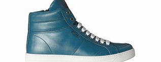 Blue leather high-top sneakers