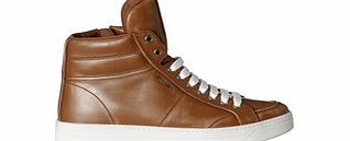 Brown leather high-top sneakers