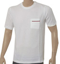 Prada White Round Neck Cotton T-Shirt With Small Breast Pocket