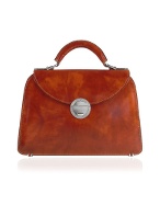 Ladies`Brown Classic Leather Flap Handbag