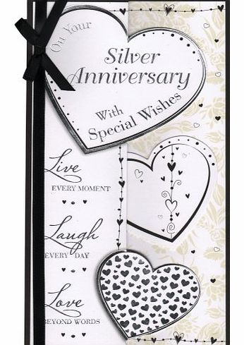 Silver Anniversary Card - On Your Silver Anniversary With Special Wishes - Great Quality Card