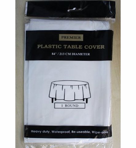 Premier 1 x WHITE - Plastic White Round Table Cloth Cover - 84``