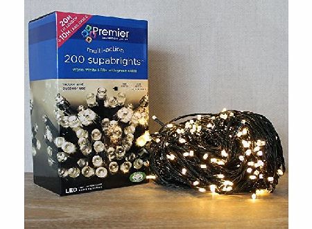 200 Warm White LED Supabright Lights with Green Cable