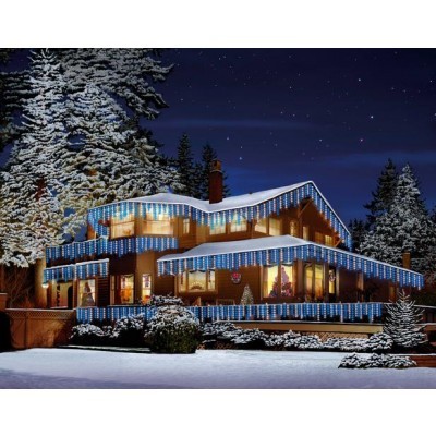 Snowing Icicle Christmas Lights 720 LED White and Blue