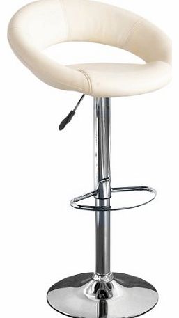 Premier Housewares Adjustable Oval Bar Stool with Leather Effect Seat and Chrome Base, Set of 2, 82 x 44 x 38 cm, Cream