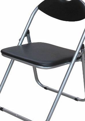 Premier Housewares Folding Chair with Leather Effect Seat and Silver Powder Coated Frame, 79 x 45 x 47 cm - Black