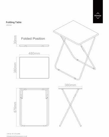 Premier Housewares Folding Table with Silver Frame - 48 x 38 x 66 cm - White