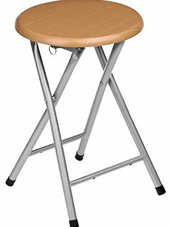 Natural Rubberwood Folding Stool with Silver Legs - 45 x 30 x 30 cm