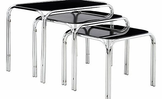 Premier Housewares Nest of Tables with Black Glass Top and Chrome Legs - Set of 3 - 45.5x29.5x38 cm