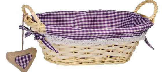 Premier Housewares Oval Willow Basket with Gingham Lining - Purple