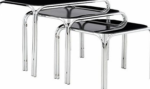 Premier Nest Of 3 Tables Black Glass Chrome Legs Side Tables Home Office Furniture New