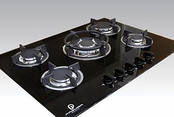 Premier Range 70cm 5 Ring Black Glass Built-In Gas FSD Hob PRX-Series Pro With Free Wok Holder