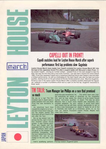 Leyton House March Japanese Grand Prix 1989 Press Release