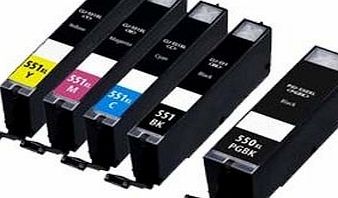 Prestige Cartridge COMBO PACK - Compatible PGI-550XL (Black) CLI-551XL (Black, Cyan, Magenta, Yellow) Ink Cartridges for Canon Pixma iP7250, MG5450, MG5550, MG6350, MG6450, MG7150, MX725, MX925 Printers - ONE SET