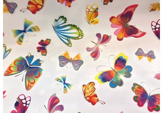 Prestige Fashion UK Ltd Butterfly Rainbow multi colours Vinyl PVC dining kitchen table protector oilcloth Tablecloth cover Fabric - CUT TO SIZE (Per Metre) PRESTIGE FASHION UK LTD