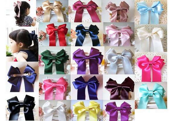 PrettyPie Large Handmade Girls Ribbon Ponytail Hair Bow Clips Barrettes Accessories (Red)