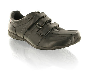 Funky Leather Look Trainer with Triple Velcro Detail