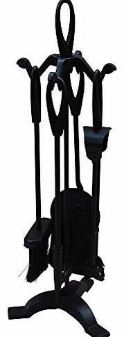 pricep 5pc Cast Iron Fireplace Companion Set Fire Tweesers Brush Poker Shovel Top Black