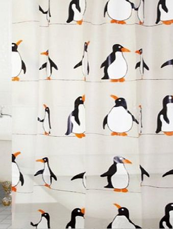 PRIME FURNISHING Shower Curtains Peva Penguin Shower Curtain in White / Black