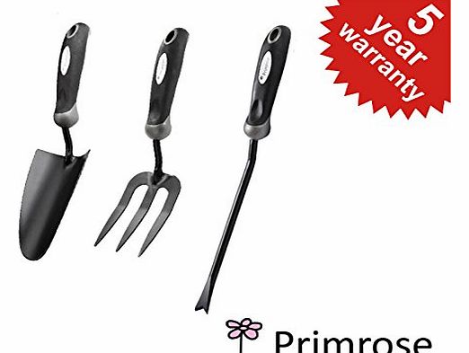 Primrose Tool Set - Carbon Steel Weed Fork, Hand Trowel, and Hand Weeder with Ergonomic Handles