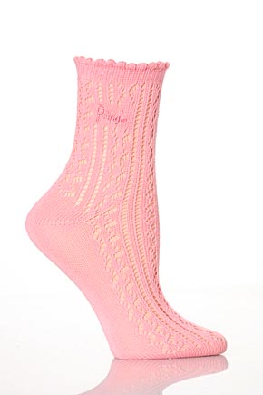 Ladies 2 Pair Pringle Debbie Lacy Anklet In 7 Colours Pink