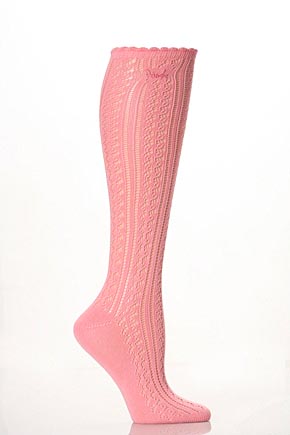 Ladies 2 Pair Pringle Debbie Lacy Knee High In 4 Colours Pink